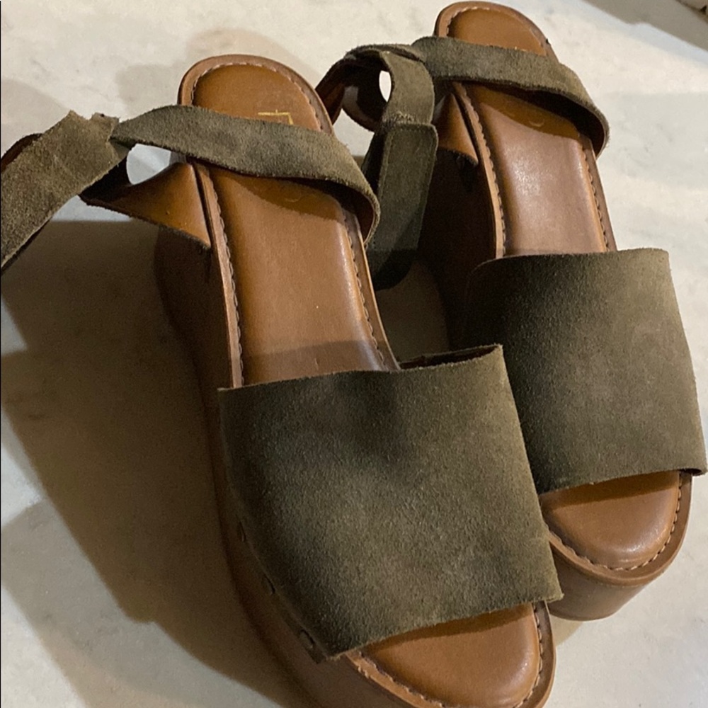 Olive Green Suede Franco Sarto Ankle Strap